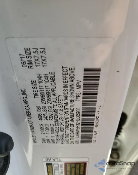 2017 Honda Cr-V Lx from USA, damaged, VIN 5J6RW5H32HL005903